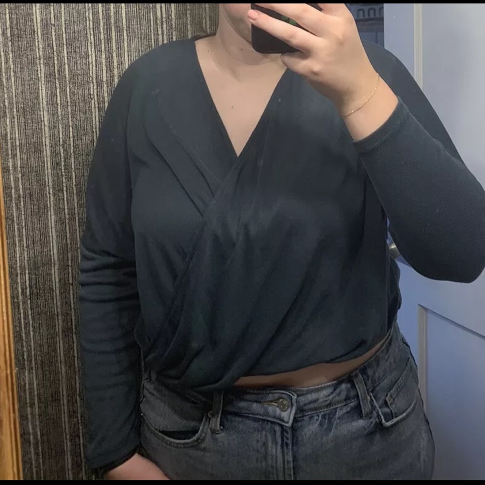 Favlux Fashion Teal Wrap Top Crossover Long Sleeve Size Medium